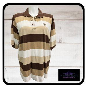 3XL Short Sleeve Polo Gilyard Stripped Brown Khaki White Big & Tall
